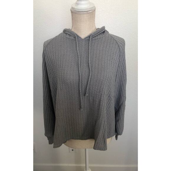 Chaser Gray and Silver Waffle Weave Dolman Sleeve Thermal High-Low Top - M - Picture 2 of 7